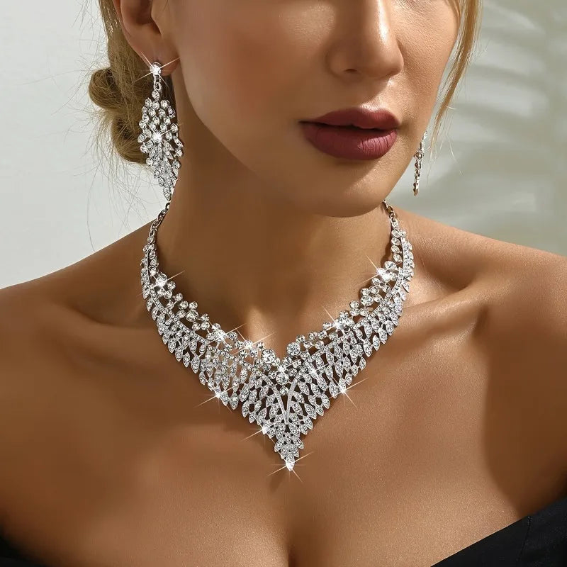 3PC Women's Fashion Trend Starry Sky Conical Leaf Necklace Earrings Jewelry Set