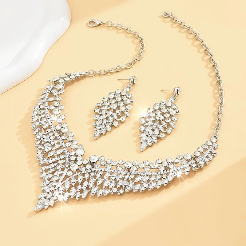 3PC Women's Fashion Trend Starry Sky Conical Leaf Necklace Earrings Jewelry Set